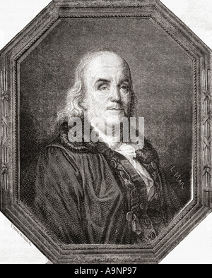 Benjamin Franklin, 1706 - 1790. Polymath americano e uno dei padri fondatori degli Stati Uniti. Foto Stock