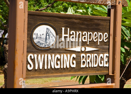 Cartello in Hanapepe ponte oscillante Hanapepe Isola di Kauai Hawaii Foto Stock