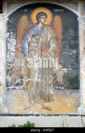 Frammento di docheiariou vera croce manastir monastero montagna monte Athos in Grecia greco ortodossa chiesa cristiana EU Europe decimo Foto Stock