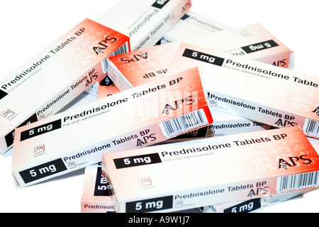 Confezioni di farmaci di Prednisolone steroidi utilizzati come a lungo termine anti-biotics Foto Stock