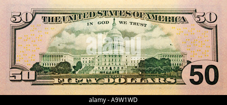 Capitol Building sul retro di un American 50 Dollaro Foto Stock