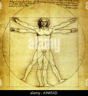 L'uomo vitruviano di Leonardo da Vinci Foto Stock