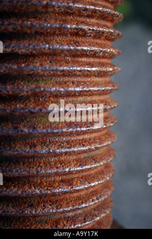 Dettaglio di un grosso bullone filettato parte della struttura di una passerella pedonale attraverso il fiume Dee in Dumfries and Galloway Foto Stock