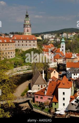 Vista generale di Cesky Krumlov, Praga, Repubblica Ceca Foto Stock
