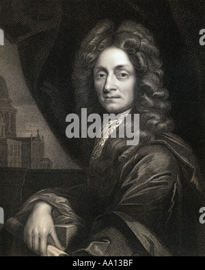 Sir Christopher Wren, 1632 - 1723.anatomista inglese, astronomo geometra, matematico-fisico e architetto. Foto Stock