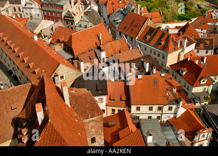 Cesky Krumlov dalla torre, Praga, Repubblica Ceca Foto Stock