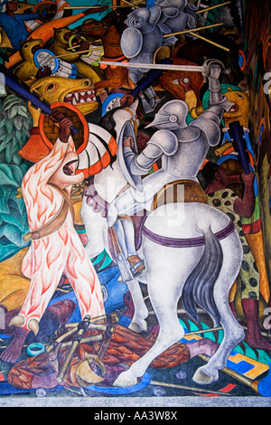 Murale esterno, Museo Regionale, Cuauhnahuac Palacio de Cortes, Cortes Palace Plaza de Armas, Cuernavaca, Stato di Morelos, Messico Foto Stock