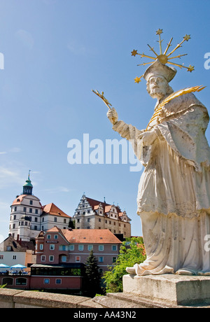 Vista del castello, castelli, cappella, Museo dei Castelli di Stato Bavarese Galery, Elisen bridge, città di Neuburg sul fiume Danubio Foto Stock