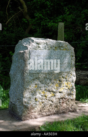 Marcatura di pietra sorgente del fiume Tamigi, nel Gloucestershire, England, Regno Unito Foto Stock