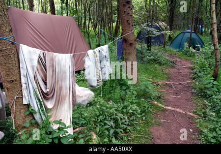 Pipeline di GNL contestatori eco warriors encampment su Penpont tenuta vicino a Brecon Galles POWYS REGNO UNITO Foto Stock