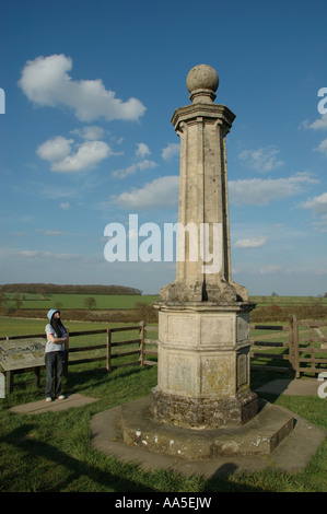 Monumento di pietra per commemorare la battaglia di Naseby, Northamptonshire, England, Regno Unito Foto Stock