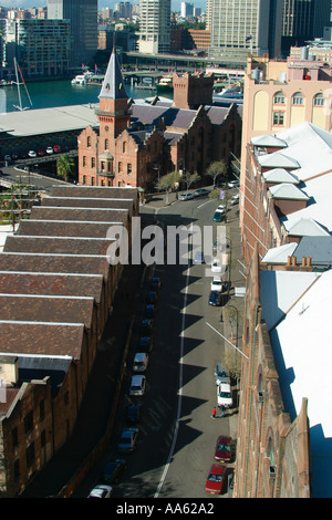 Sydneys area Rocks mostra Hickson rd Wharehouses e parte di Sydney Cove Foto Stock