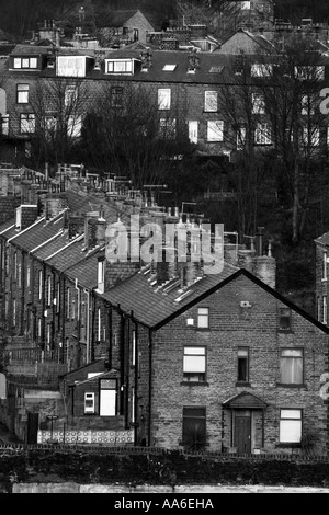 Tipiche terrazze del nord sulla collina in Bingley monocromatico Foto Stock