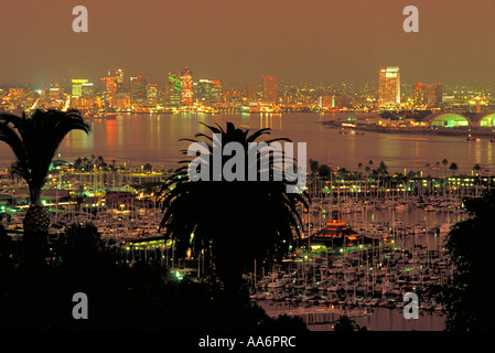 Elk246 1168 California di San Diego skyline del centro di notte Foto Stock