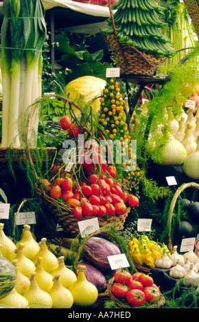 Cresciuto in casa verdure biologiche producono sul display l'annuale Mostra del fiore nella città mercato di Shrewsbury, Shropshire, Inghilterra. Foto Stock