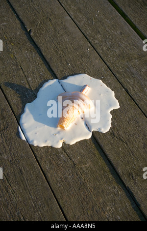 Cono gelato caduto sul pavimento del North Pier di Blackpool, Lancashire, Regno Unito,GB Foto Stock