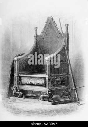 L incoronazione sedia nella Westminster Abbey Foto Stock
