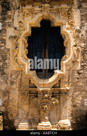 Texas di San Antonio Mission San Jose Sacrestia Dettaglio finestra Foto Stock