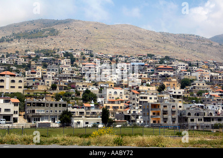 Vista del villaggio di drusi Majdal Shams nel sud della pedemontana di Mt. Hermon, a nord delle alture del Golan. Israele Foto Stock