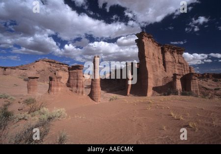 Spettacolare di arenaria rossa e formazioni di roccia in Talampaya National Park, Argentina Foto Stock