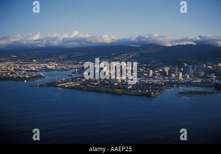 Antenna di downtown Honolulu Honolulu Harbor Honolulu Oahu Hawaii Foto Stock