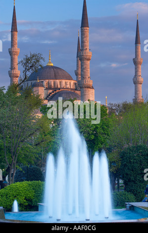 Parco di Sultanahamet e minareti della Moschea Blu Sultanahmet Istanbul Turchia Foto Stock