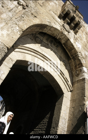 I Lions Gate nella Città Vecchia di Gerusalemme a parete Israele Foto Stock