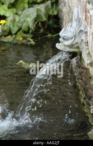 Acqua che scorre dal ponte di Hoveton Hall Gardens NORFOLK REGNO UNITO Foto Stock