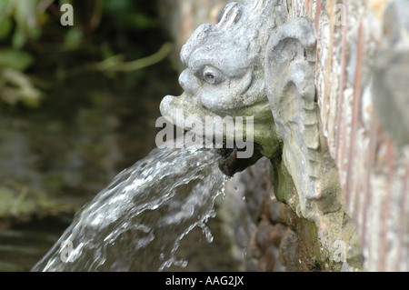 Acqua che scorre dal ponte di Hoveton Hall Gardens NORFOLK REGNO UNITO Foto Stock