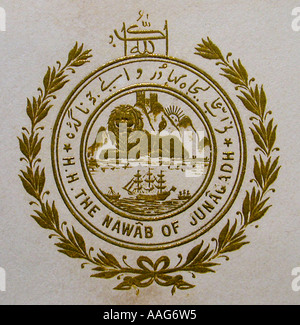 Memoria DDR78361 Golden monogramma di Sua Altezza il Nawab di Junagadh inizio xx secolo Junagarh Saurashtra Gujarat India Foto Stock