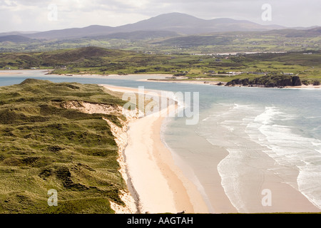 L'Irlanda County Donegal Penisola di Inishowen Malin Head cinque dita Strand e isola di Doagh da soldati Hill Foto Stock