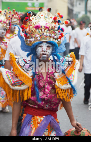 Ragazzo vestito come un guerriero a Matsu Festival Foto Stock