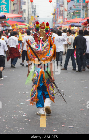 Ragazzo vestito come un guerriero a Matsu Festival Foto Stock