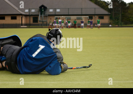 Gli uomini del campo della partita di hockey aberystwyth university ceredigion nel Galles Foto Stock