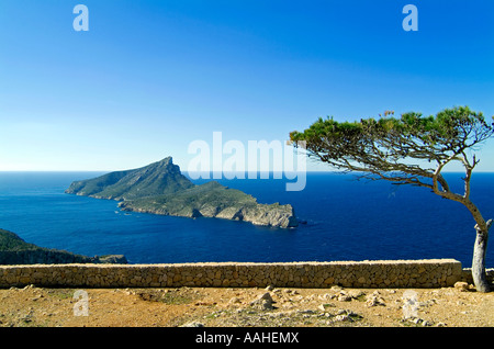 Isola di Dragonera Parco Naturale.Vista da La Trapa.Mallorca.Spagna Foto Stock