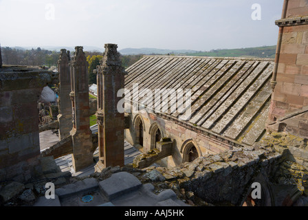 Melrose Abbey a Scottish Borders vista del tetto Foto Stock