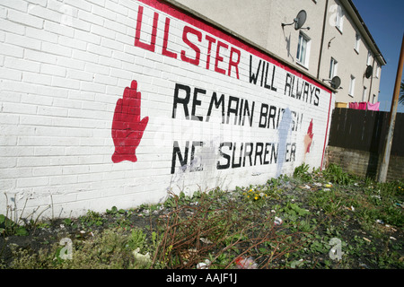 Pro-Ulster graffiti, Shankill Road station wagon, Belfast, Irlanda del Nord. Foto Stock