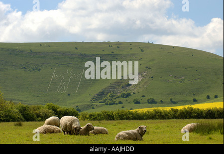 L'uomo lungo di Wilmington sulla South Downs vicino a Eastbourne East Sussex England foto da Andrew Hasson Maggio 2005 Foto Stock