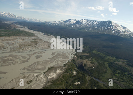 Il fiume Kaskawulsh delta dal ghiacciaio Kaskawulsh nel Parco Nazionale Kluane Yukon Foto Stock