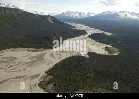 Il fiume Kaskawulsh delta dal ghiacciaio Kaskawulsh nel Parco Nazionale Kluane Yukon Foto Stock