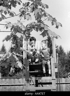 Anni sessanta 2 RAGAZZI IN TREE HOUSE Foto Stock