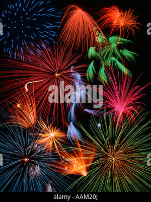 Colorato di burst di fuochi d'artificio Foto Stock