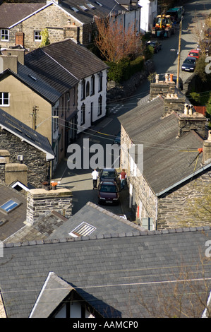 Vista dal tetto di ardesia case nel villaggio Corris vicino a Dolgellau Galles del Nord Regno Unito Foto Stock