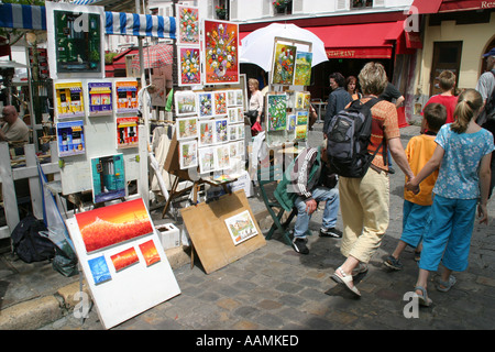 Dipinti per la vendita per l'artista quartiere Montmartre di Parigi Francia Europa Foto Stock