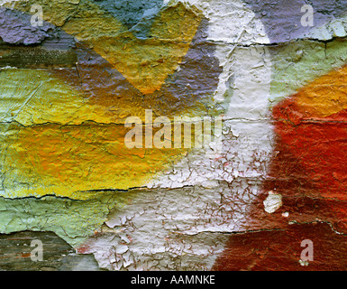 Close-up di meteo battuto dipinto murale Foto Stock