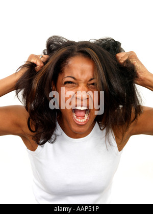 Giovane donna con capelli cattivo giorno modello rilasciato Foto Stock