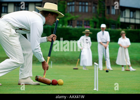 Le persone che giocano il croquet a Blantyre Hotel Lenox, Massachusetts Foto Stock