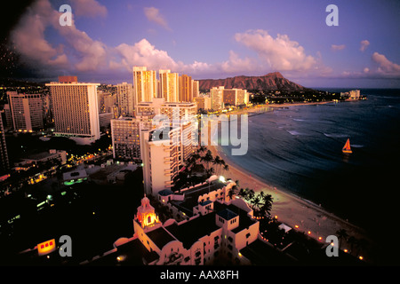 Elk214 1512 Hawaii Oahu Waikiki Beach dalla sera precedente Foto Stock