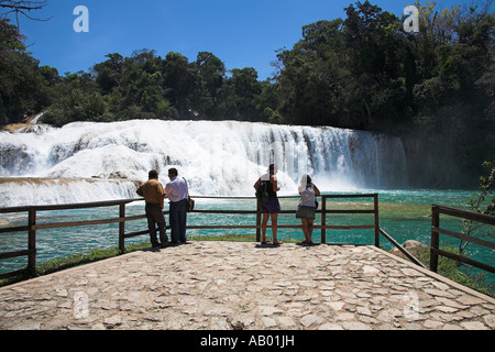 Cascada Agua Azul, Agua Azul cascata, Parque Nacional Agua Azul, nei pressi di Palenque, Chiapas, Messico Foto Stock