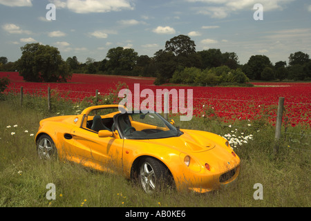 Giallo SPORT auto sfondo di papavero Foto Stock